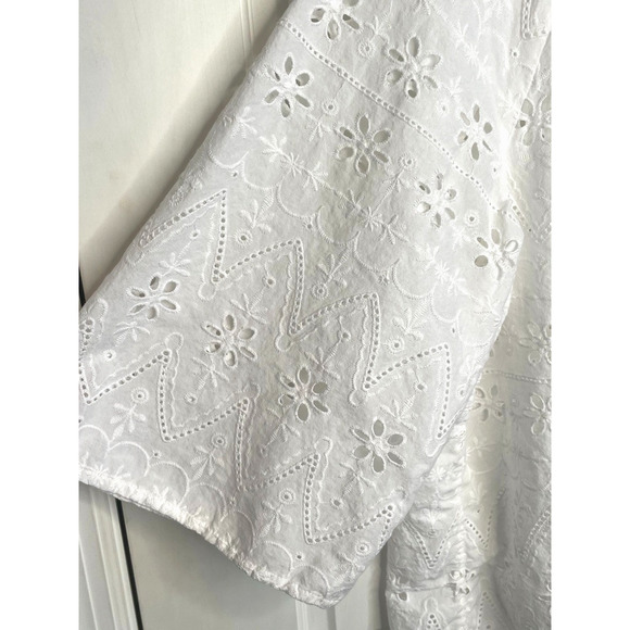 J. Jill Women's White Cotton Embroidered Eyelet Peasant Top Sz XL Coquette Boho - Picture 4 of 11